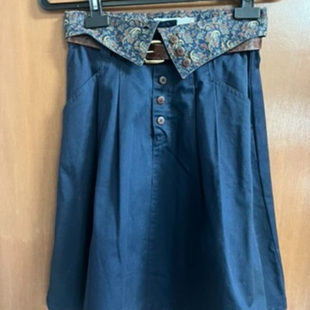 Vintage Skirt Navy High Waisted Button Detail 90s